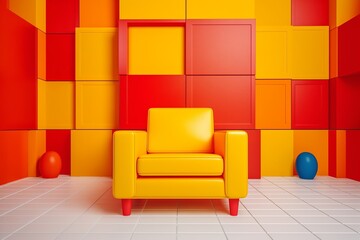 Yellow-Red Lounge Chair amidst Multicolored Decorative Setting