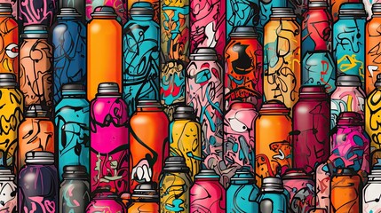 Seamless pattern with colorful graffiti spray cans.
