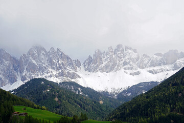 Fototapeta na wymiar Natural landscape of Santa Maddalena at Val di Funes, land of the pale mountains and beautiful valley in the Dolomites also one of UNESCO World Heritage site- South Tyrol, Italy