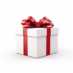 white gift box with red ribbon isolated on white 