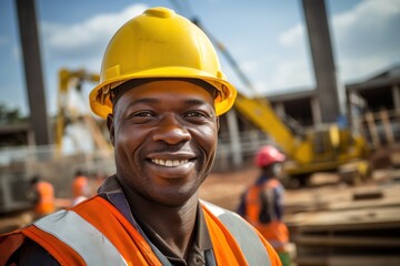 Construction worker smile face at site