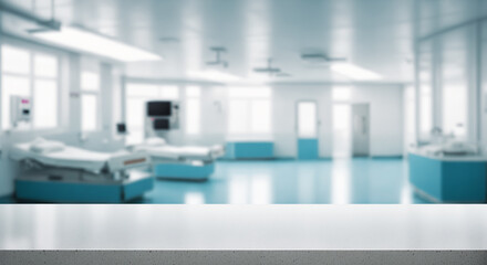 Lab table with a soft-focus on the room's medical equipment; apt for health and medicine campaigns.