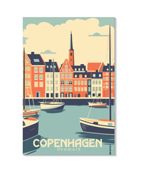 Copenhagen, Denmark. Vintage Travel Posters. Vector art. Famous Tourist Destinations Posters Art Prints Wall Art and Print Set Abstract Travel for Hikers Campers Living Room Decor - obrazy, fototapety, plakaty