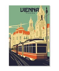 Vienna, Austria. Vintage Travel Posters. Vector art. Famous Tourist Destinations Posters Art Prints Wall Art and Print Set Abstract Travel for Hikers Campers Living Room Decor, wallpaper,banner, poste - obrazy, fototapety, plakaty