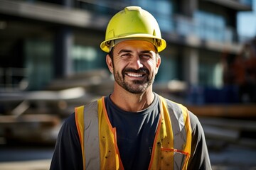 Construction worker smile face at site