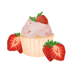 Strawberry Cupcake Watercolor