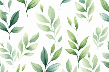 Watercolor pattern with green leaves. Generative AI
