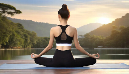 Fototapeta na wymiar Young woman yoga in morning