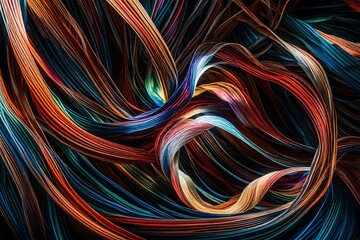 An abstract composition of colorful, interwoven ribbons of light, forming a mesmerizing and dynamic pattern that captivates the eye. --