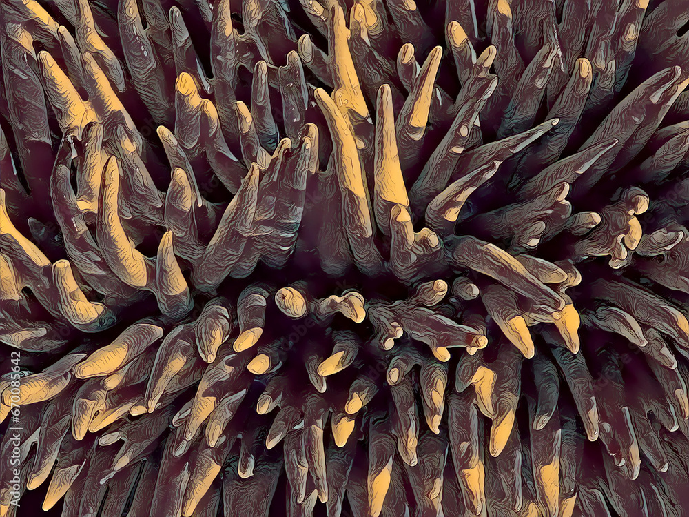 Poster abstract multi-coloured creative patterns and design based on sea anemone fronds in motion under the
