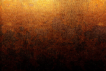 golden black glitter texture abstract banner background with space. Twinkling glow stars effect. Like outer space, night sky, universe. Rusty, rough surface, grain. - obrazy, fototapety, plakaty