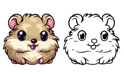 Cute dwarf russian hamster cartoon mascot character vector illustration, Hamster, rat, rodent colored and black and white stock vector image