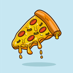 Pizza Vector Icon Illustration. Junk Food Icon Concept Blue soft Isolated. Flat Cartoon Style Suitable for Web Landing Page, Banner, Flyer, Sticker, Card, Background
