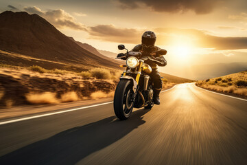 Obraz na płótnie Canvas Person riding a powerful motorcycle at high speed
