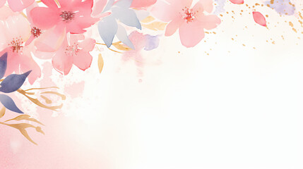 flowers border watercolor background in spring pink