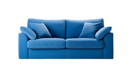 Modern blue sofa with a transparent background, perfect for chic and stylish home interiors.