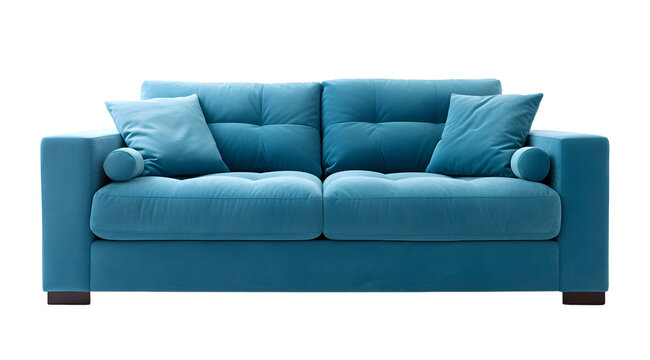 Modern blue sofa with a transparent background, perfect for chic and stylish home interiors.