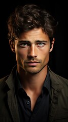 Obraz premium Handsome young man with athletic torso looking at camera over background. Man face portrait illustration. Generative AI