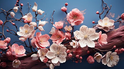 Beautiful spring flowers on a pastel background. Floral flower illustration. Generative AI