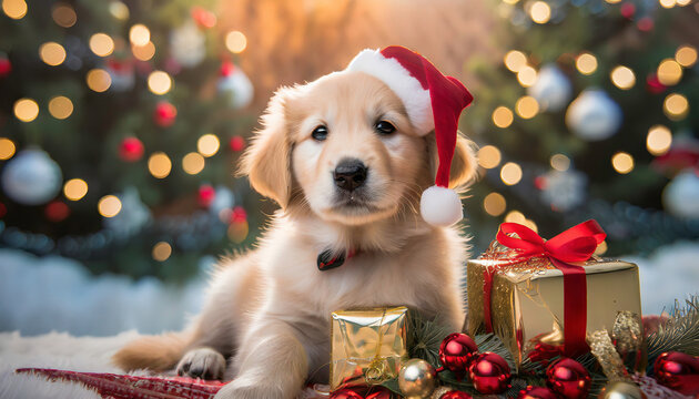 Golden Retriever At Christmas