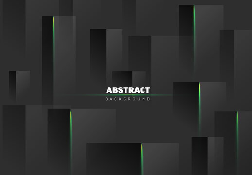 Abstract dark background made from dark prisms with green accent and place for your text