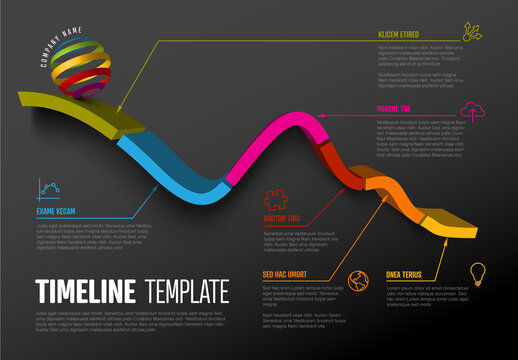 Infographic dark timeline report template with graph curve