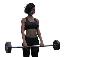 Fototapeta na wymiar Woman working out, barbell - transparent background