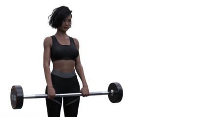 Woman working out, barbell -  transparent background