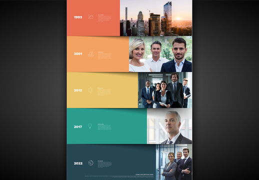 Simple minimalistic horizontal stripe steps with photo placeholders timeline template