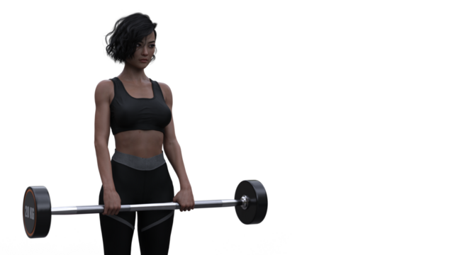 Woman working out, barbell - transparent background