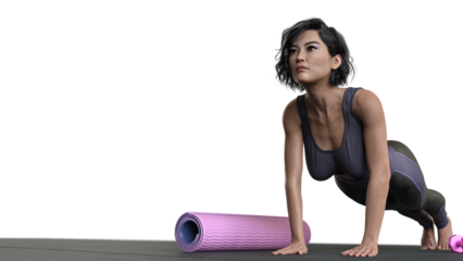 Woman working out, warm up, stretch -  transparent background