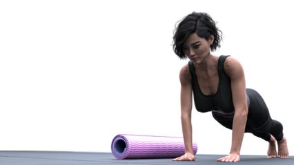 Woman working out, warm up, stretch -  transparent background