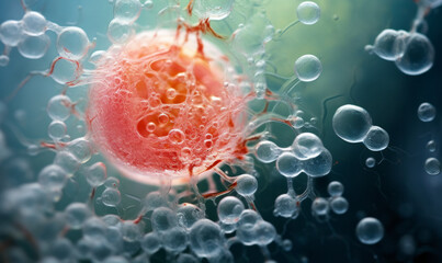 Macro scientific close up of a human cell. Organism in a human body