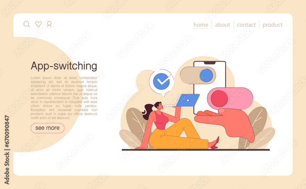 Poster digital multitasking web banner or landing page. effective and competent office worker media consump