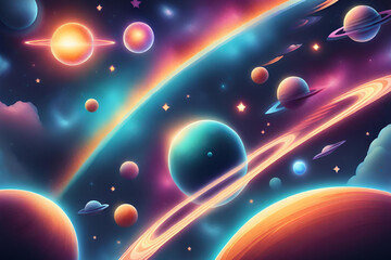 Abstract space background with planets, stars and nebula. Generative AI