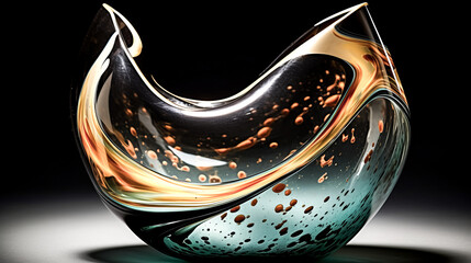 The abstract image features a coup glass in gold and black, possibly representing A.