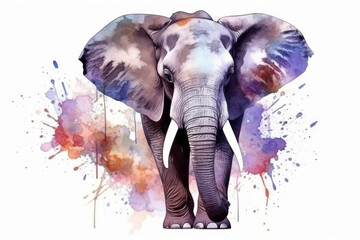 Cute 3D little elephant with big eyes kids cartoon illustration digital artwork isolated on white. Funny baby elephant, hand drawn watercolor for package, postcard, brochure, book