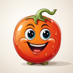 Obraz premium 3D tomato funny cartoon cute character with eyes, smile on white background. Illustration vegetable for kid, sale, package, cutout minimal.