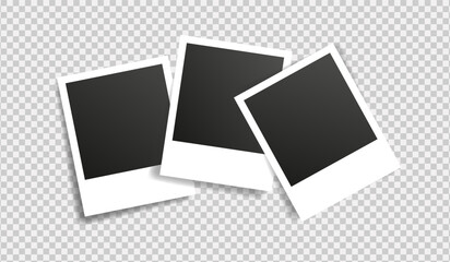 Set of realistic photo template. Three empty photo frames mock up with shadow. Vector illustration on transparent background. - obrazy, fototapety, plakaty