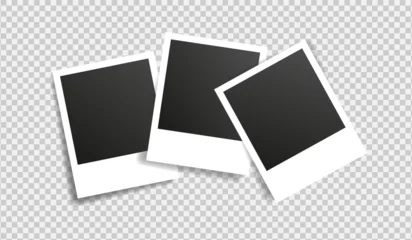 Fotobehang Set of realistic photo template. Three empty photo frames mock up with shadow. Vector illustration on transparent background. © Daria