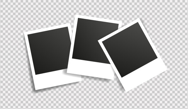 Set of realistic photo template. Three empty photo frames mock up with shadow. Vector illustration on transparent background.