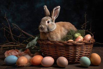 Easter bunny in a basket - Generative AI