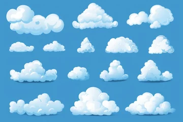 Foto op Plexiglas Set of clouds in an illustration on a blue background. White cloud collection, white cloud illustration © crazyass