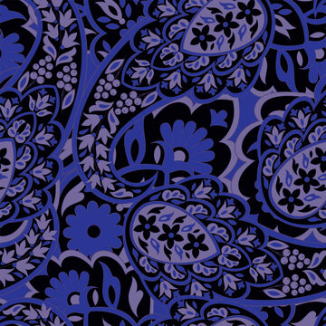 Paisley vector seamless pattern. Fantastic flower, leaves. Textile bohemian print. Batik painting. Vintage © antalogiya