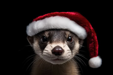 meerkat in santa hat, Merry Christmas card. Generative Ai