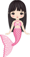 Vector Beautiful Asian Mermaid with Pink Fishtail