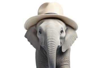 elephant wearing leather hat isolated transparent background