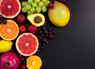 fruits on black background