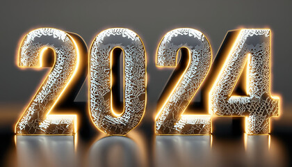 Złoty trójwymiarowy napis 2024 na czarnym tle. Tło. Sylwester, Nowy Rok - obrazy, fototapety, plakaty
