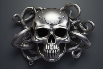 A skull and crossbones on a gray background. Generative AI.